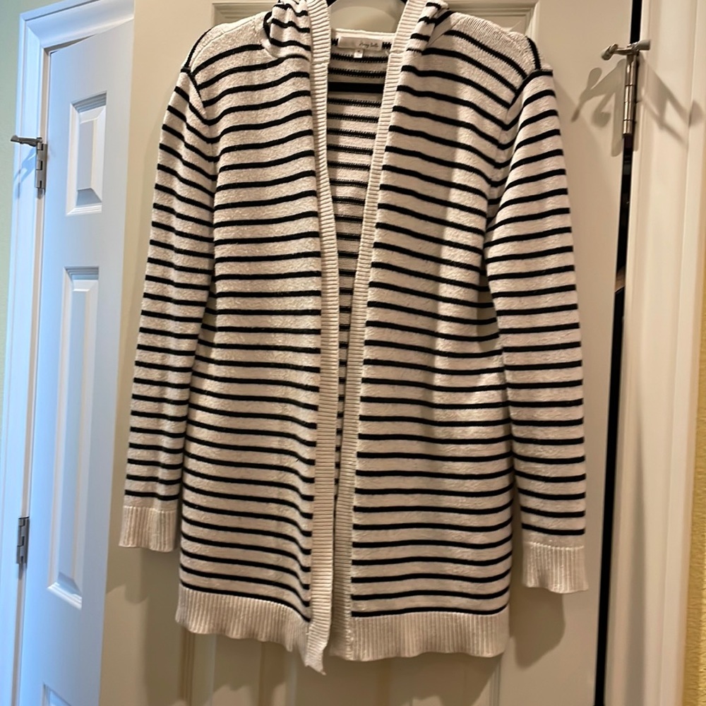 Honey Belle Black/White Striped Hoodie Cardigan, Sz M
